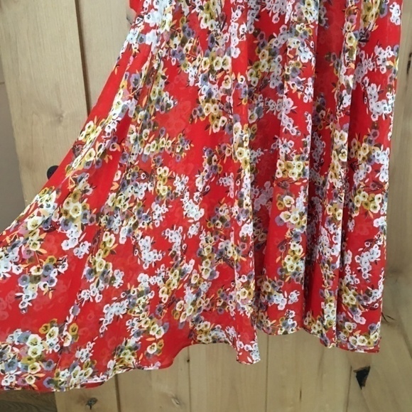 KAREN MILLEN Red Floral Ruffle Dress Size 6 - Picture 6 of 12